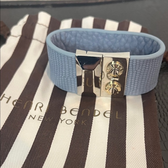 henri bendel Jewelry - Henri Bendel Light Blue Leather Cuff Bracelet with Gold Clasp
